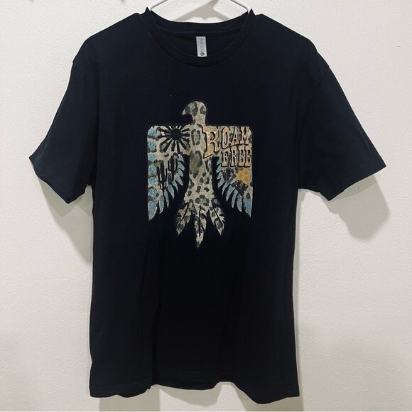 "Roam Free" Aztec Eagle Graphic T-Shirt in Size Large - 100% Cotton - Picture 1 of 5
